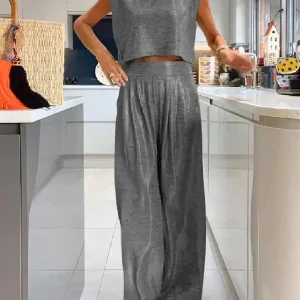 Olivia - Ensemble deux pièces gilet brillant et pantalon large pour femmes