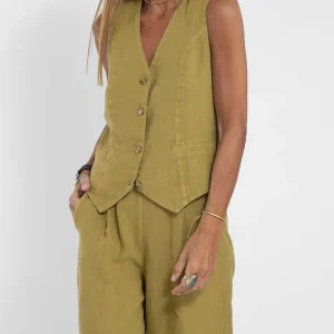 Samira - Tailleur deux pièces décontracté en lin pour femme avec gilet