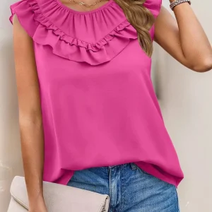 Maddison - Blouse décontractée sans manches à col rond avec volants