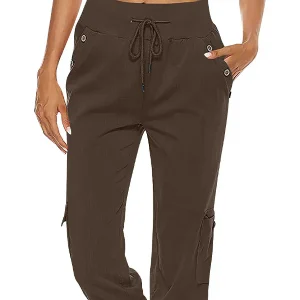 Vicky - Pantalon cargo à cordon de serrage pour femmes, taille élastique, décontracté Capri