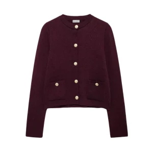 Cardigan court en maille à boutons décorés d'or