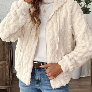 Veste Zippée À Capuche En Polaire Peluche Pour Femmes – Manteau Douillet Automne/Hiver