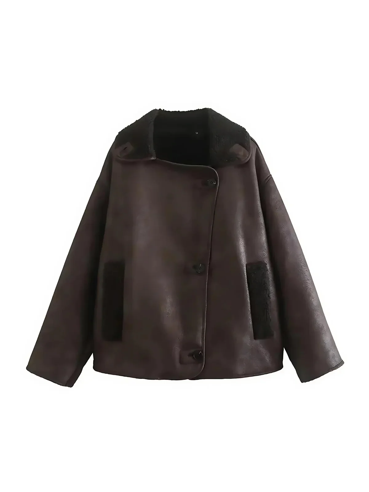 Veste chaude en similicuir à revers – Image 2