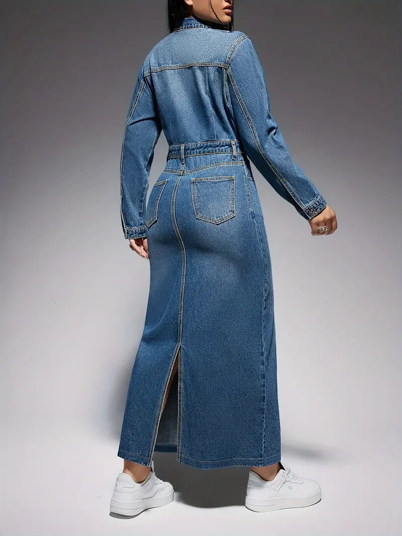 Lydia - Robe élégante à manches longues en jean pour femme – Image 3