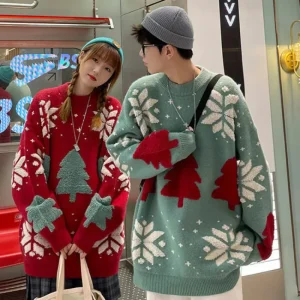 Pull de Noel Couple Oversize Rouge et Vert