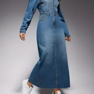 Lydia - Robe élégante à manches longues en jean pour femme