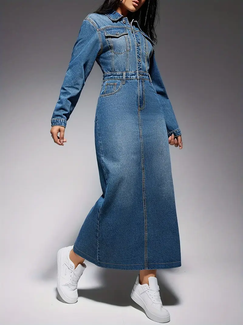 Lydia - Robe élégante à manches longues en jean pour femme