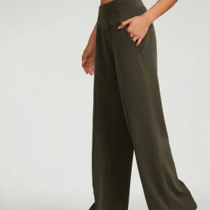 Pantalon de détente large en soie modale, taille haute, avec poches, pour un confort et un style au quotidien