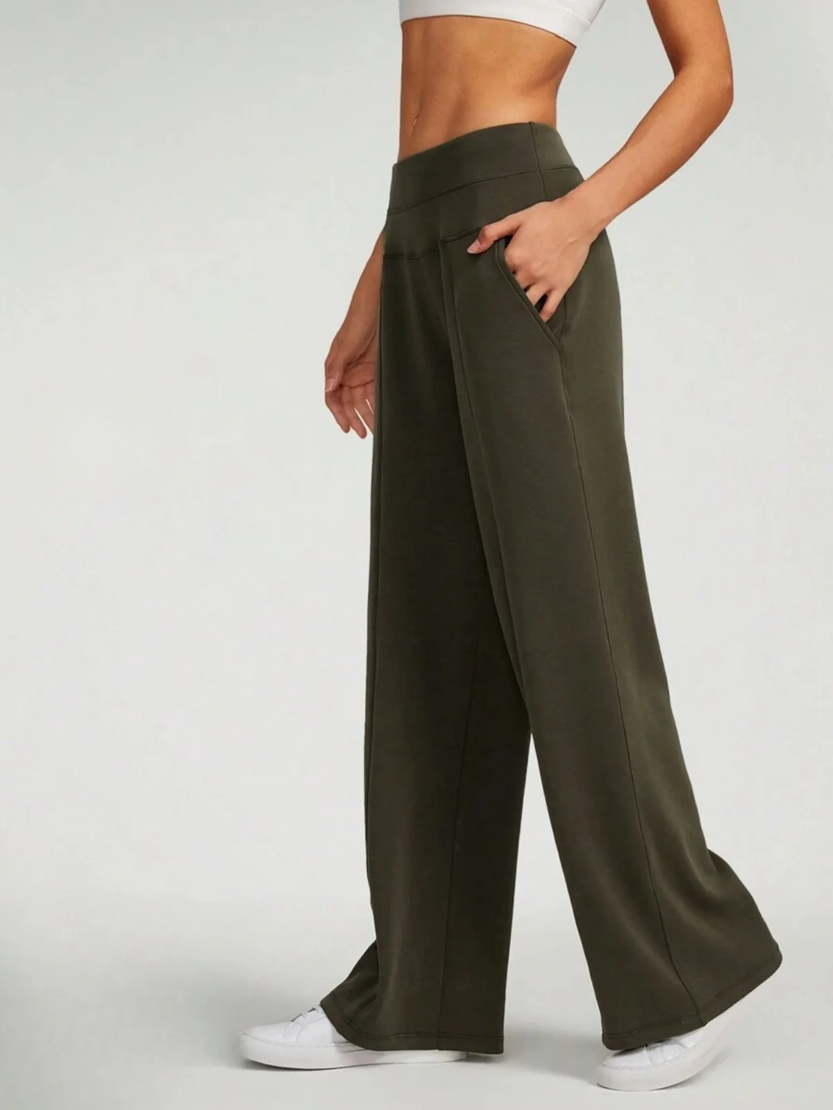 Pantalon de détente large en soie modale, taille haute, avec poches, pour un confort et un style au quotidien