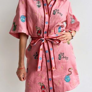Robe Esquisse en Lin Rose – Coupe Fluide & Élégance d’Été