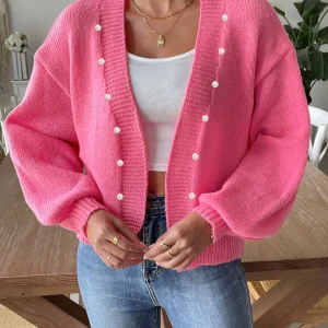 Kenna - Cardigan élégant à manches longues avec perles et devant ouvert