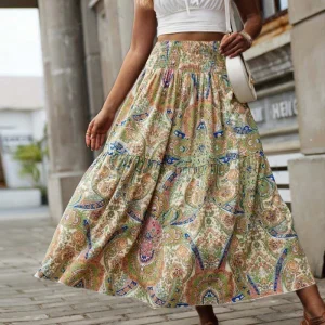 Solene - Jupe froncée à la taille à imprimé cachemire