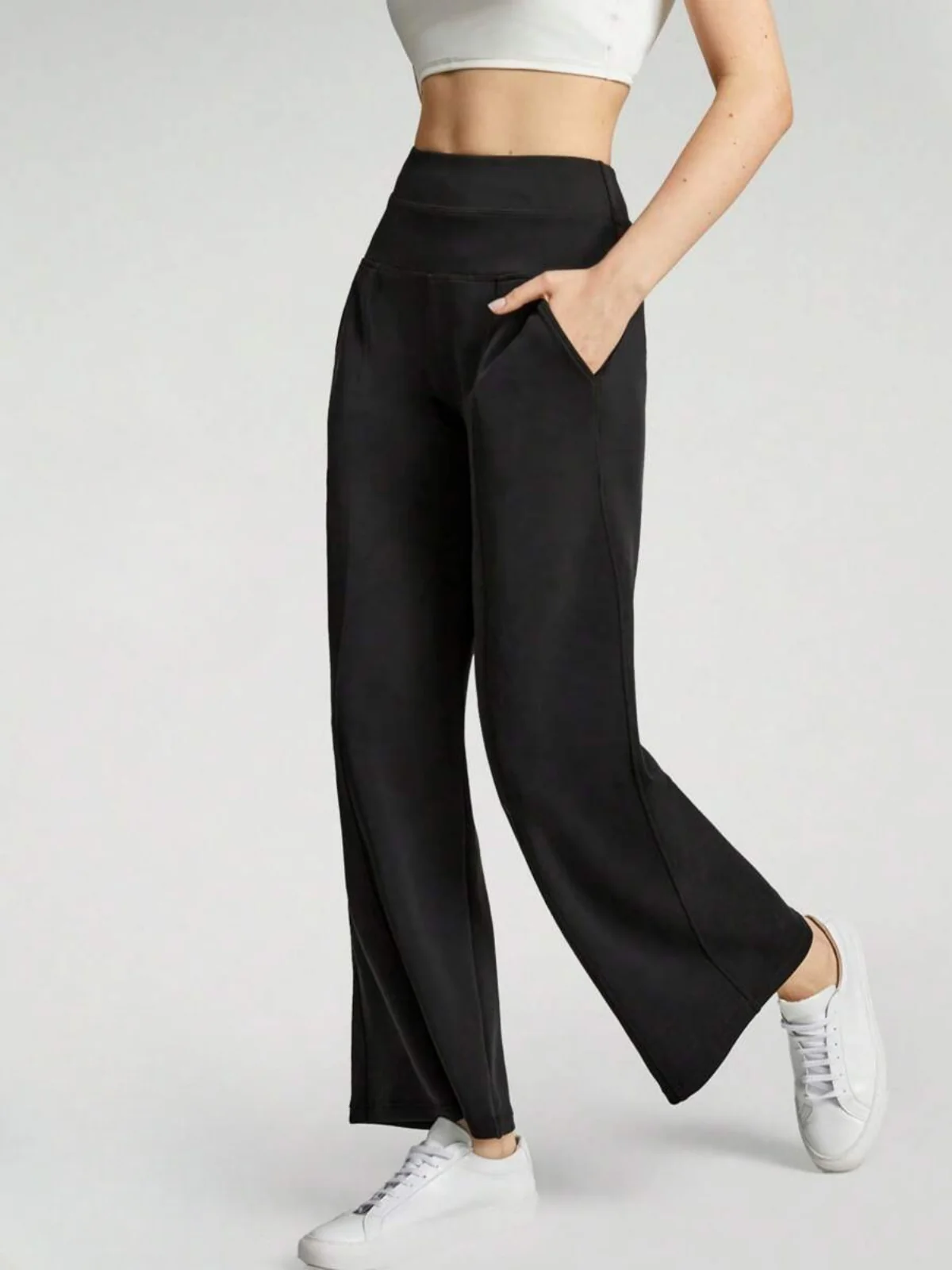 Pantalon de détente large en soie modale, taille haute, avec poches, pour un confort et un style au quotidien – Image 3