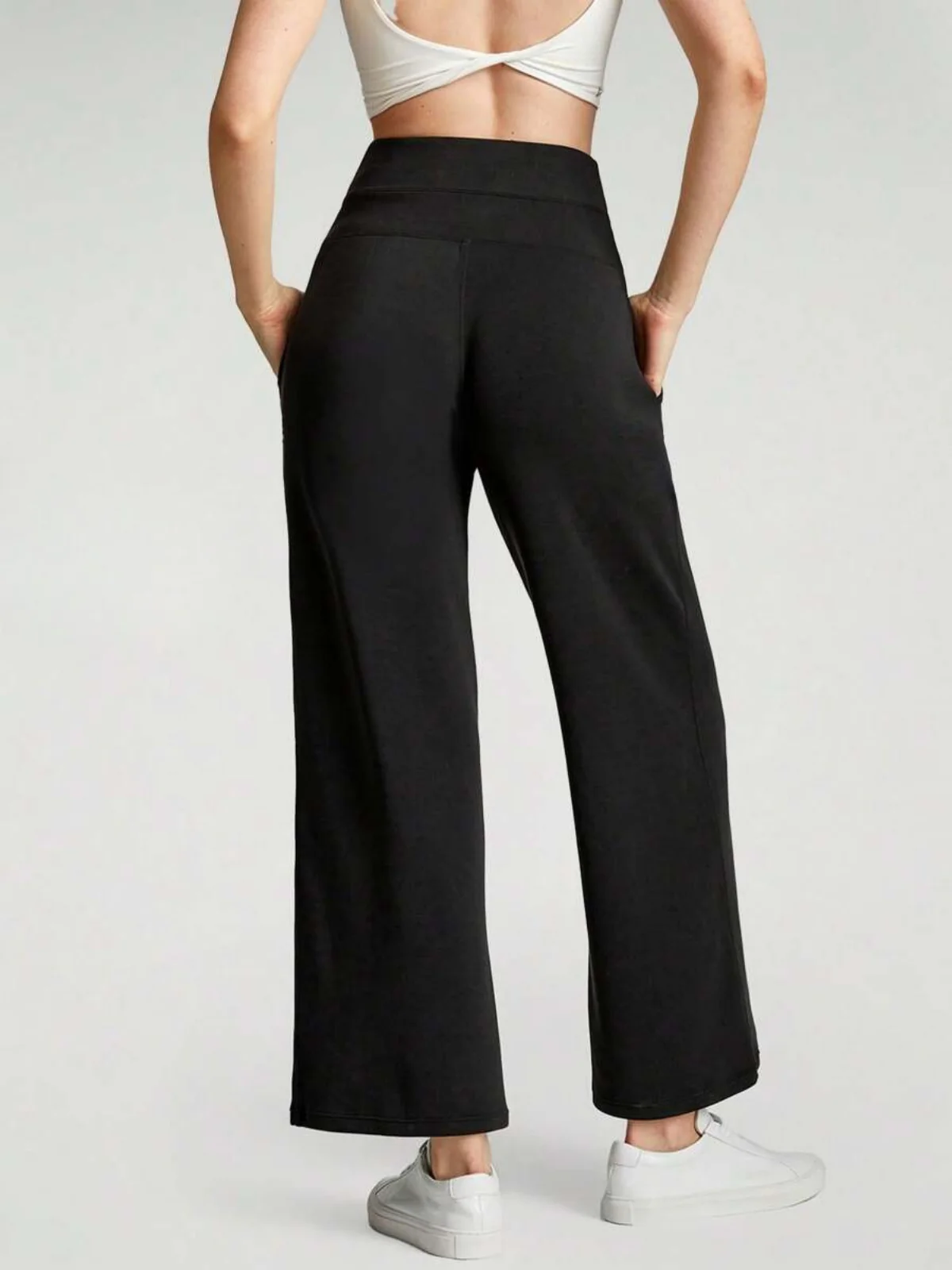 Pantalon de détente large en soie modale, taille haute, avec poches, pour un confort et un style au quotidien – Image 4