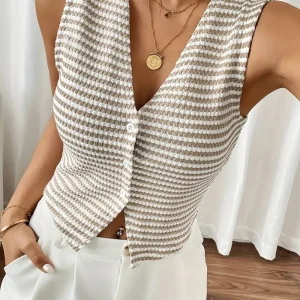 Rosalie - Débardeur élégant à rayures avec col en V et boutons