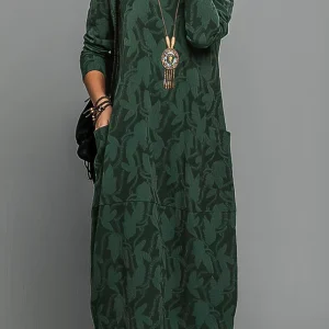 Robe femme élégante à col rond avec poches – Automne