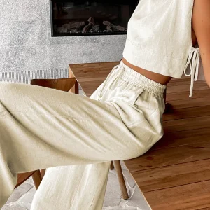 Ensemble pantalon large deux pièces en lin Always Chic