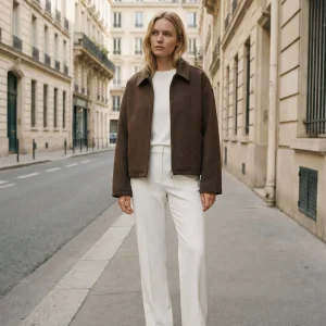 Veste d'automne minimaliste en laine mélangée à revers zippé