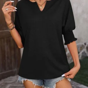 Loreen - Blouse élégante à manches ballon et coupe cintrée chinée