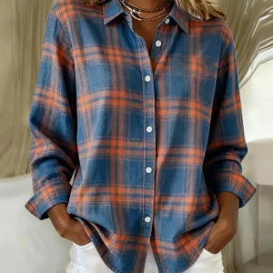 Chemise femme à carreaux col revers | Élégante & confortable