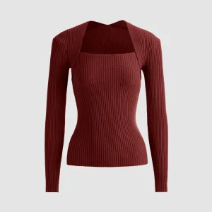 Pull côtelé en maille bronzée