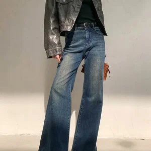 Jean large délavé en denim vintage