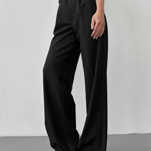 Pantalon large taille haute noir incontournable