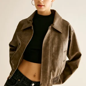 Veste Courte en Suédine | Marron Foncé | Élégance Moderne