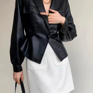 Veste Cintrée en Similicuir | Noir | Style Contemporain