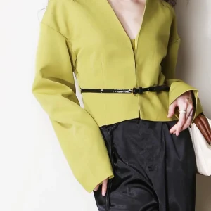 Veste Cintrée Jaune Citron | Ceinture Contrastante | Élégance Moderne