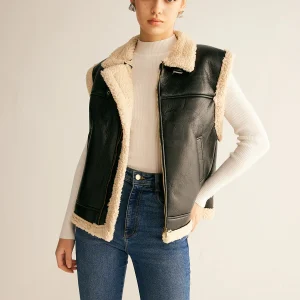 Veste Sans Manches en Cuir Synthétique | Chaude & Moderne | Doublure Sherpa
