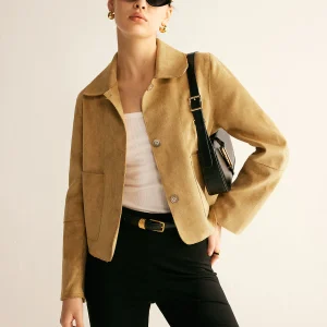 Veste Courte | Daim Synthétique | Camel Élégant