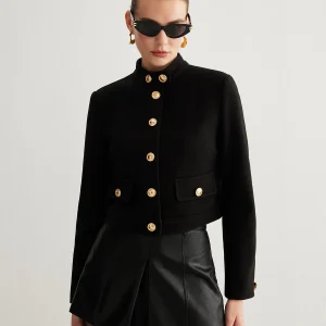 Blazer Court Noir | Boutons Dorés | Élégance Structurée