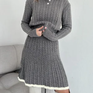 Ensemble jupe à revers en tricot torsadé à bordure contrastante