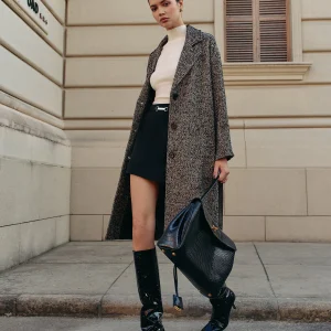 Manteau Mi-Long Tweed Gris | Élégance Classique | Style Polyvalent