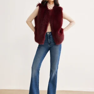Gilet en Fausse Fourrure Bordeaux | Sans Manches | Style Luxueux