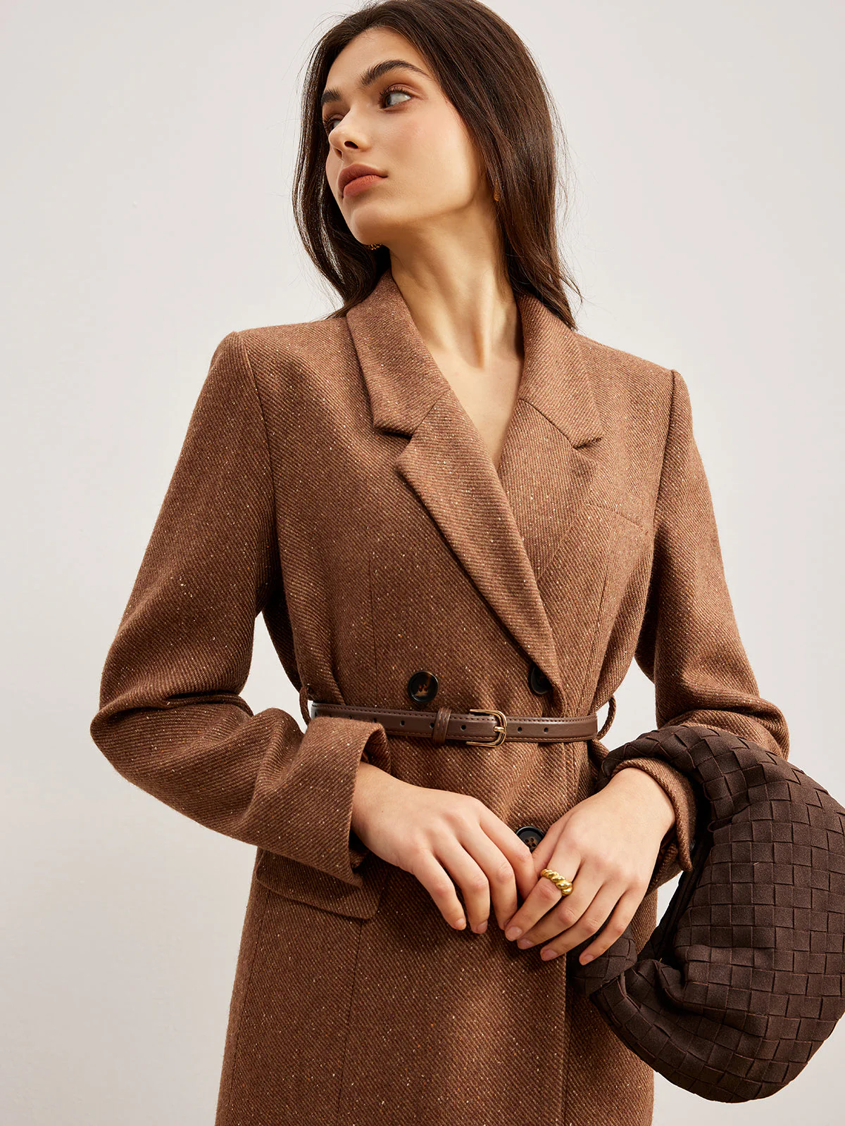 Blazer Ceinturé Marron | Double Boutonnage | Élégance Structurée – Image 4