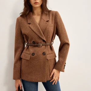 Blazer Ceinturé Marron | Double Boutonnage | Élégance Structurée