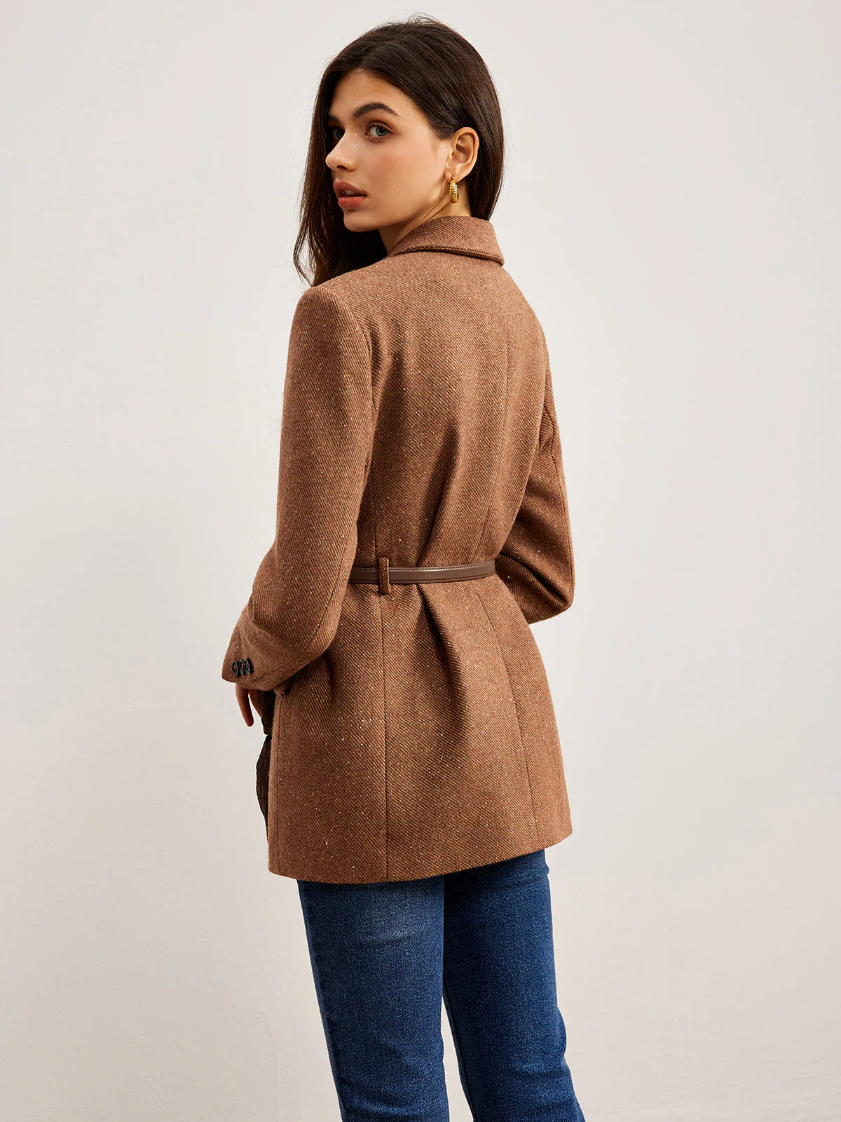 Blazer Ceinturé Marron | Double Boutonnage | Élégance Structurée – Image 5