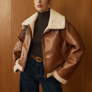 Veste Aviateur Marron | Similicuir et Fausse Fourrure | Style Intemporel