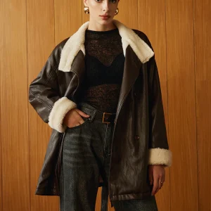 Manteau Aviateur en Similicuir | Doublure Fausse Fourrure | Ceinture Ajustable