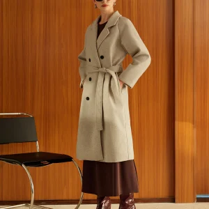 Manteau Long Beige | Double Boutonnage | Élégance en Laine