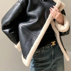 Veste Aviateur Oversize | Simili Cuir Noir | Doublure Fausse Fourrure