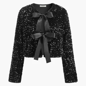 Veste Courte à Paillettes | Fermeture Satinée | Style Glamour
