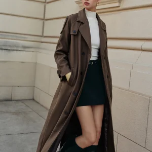 Trench-Coat Long Marron | Élégance Automnale | Ceinture Ajustable