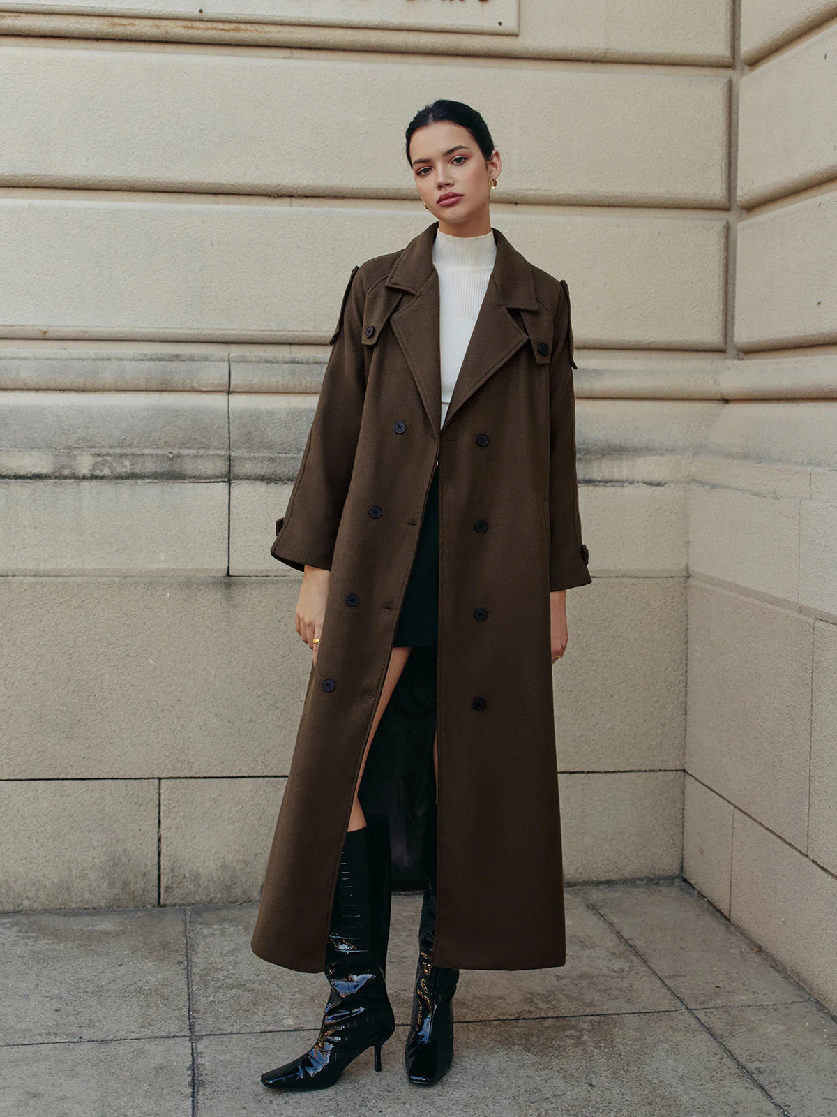 Trench-Coat Long Marron | Élégance Automnale | Ceinture Ajustable – Image 5