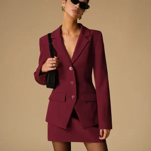 Blazer Long Bordeaux | Coupe Ajustée | Élégance Moderne