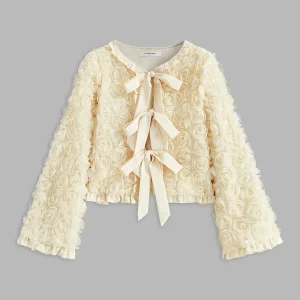 Veste Courte Florale | Nœuds Satinés | Élégance Romantique