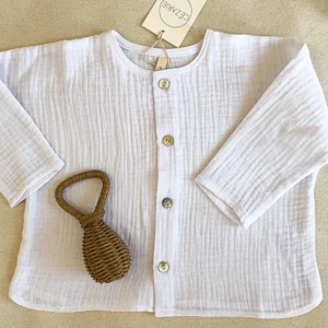 Blouse mixte LOU double gaze blanche