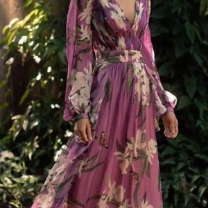 Rubylin - Encolure en V Manches longues Jupe ample